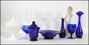 A collection of glass wares to include Bristol blu