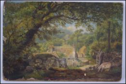 Joseph Dakin 1867 An unframed Victorian Framed Watercolour painting of a rural forest landscape,