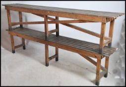 A pair of mid century large slatted wood Industria