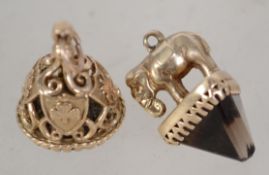 2 9ct gold and agate set pendant - fobs. One with