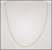 A 9ct gold chain necklace marked 9ct tests 9ct gold.  Total weight 2.3g. Measures 18 inches.