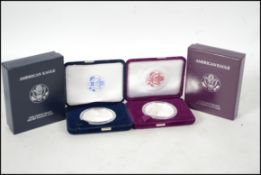 Two American USA Eagle silver proof 1 dollar coins