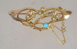 A 9ct gold vintage Art Nouveau ladies turquoise an