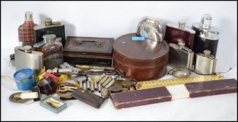 A dealers lot to include measures, hip flasks, tin