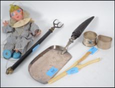 A vintage horn handled butlers crumb tray and exte