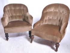 A pair of Victorian style nursing chairs raised on
