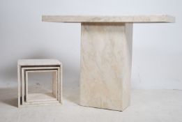 A large contemporary marble console table having p