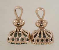 Two hallmarked 9ct gold miniature seal fobs one set with bloodstone hallmarked for London . Total