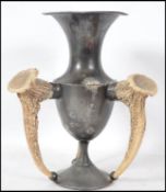 An unusual 19th century pewter and horn 3 handled