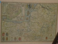 A framed and glazed well mounted after John Speed map of Somerset ( Somersetshire ) circa 1610.