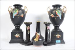 A pair of decorative Shelley china ceramic candlesticks together with 2 similar large twin handled