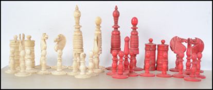 A 19th century bone / ivory chess set in the manne