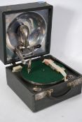 Portable gramophone: A Decca Junior, in brown Fibr