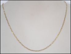 An 18ct gold ladies necklace of elongated chain link form with c-clasp. Total weight 3.6g / Length