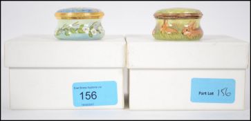 A collection of two Elliot Hall limited edition enamel trinket boxes.  These two animal themed boxes