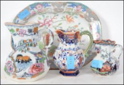 A collection of 3 Masons Ironstone china graduating jugs all of varying patterns together with a