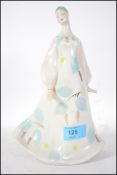 An unusual mid century Russian USSR porcelain figurine of a lady in long flowing dress. Stamped Made