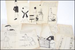 Selection of c1930s original pen & ink cartoons by Bert Tracey (Mid C19th British film actor/
