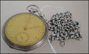 A silver cased keyless wind open-faced gentleman`s pocket watch, the jewelled lever movement