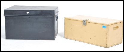 An ebonised vintage early 20th century deed box ha