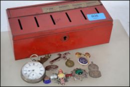 A small group of items to include a silver 800 enamel face pocket watch, silver hallmarked brooch