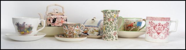 A collection of ceramics to include hunting large cup and saucer, Art Deco dish, cups and saucers,