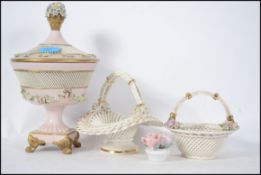 A believed 19th century Meissen type contiental large bon bon dish - taza having pink ground with