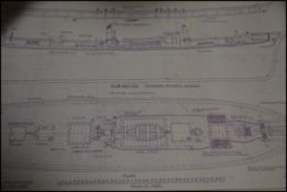A group of three maritime interest original ship design arrangement drawings from Derry's Shipyard