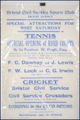 Bristol Civil Service Sports Club. Filton Ave.  POSTER re Official Opening of Hard Tennis Courts and