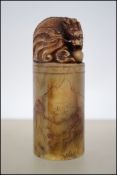 A Chinese soapstone wax seal of cylindrical form a