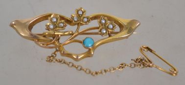 A 9ct gold vintage Art Nouveau ladies turquoise an