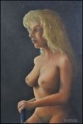 A 20th century oil on board unframed painting nude