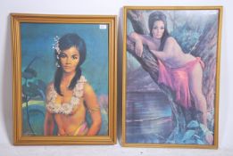 2 mid century retro wall prints to include a Hawaiian maiden in traditional dress together with a