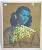After Tretchikoff. A framed mid century retro print of The blue Lady. Signed to corner, notation