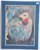 After Mark Chagall 1943. A framed print entitled ' Les Plumes En Fleur. Signed to the corner by