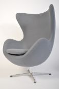 A fabulous Arne Jacobsen for Fritz Hansen style grey upholstered Egg chair - armchair. The
