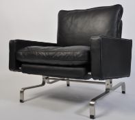After Poul Kjaerholm for E Kold Christensen, Denmark. A stunning rare shaped PK31 black leather
