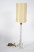 A vintage 20th century retro Murano clear studio art glass lamp base of twist form having a floss