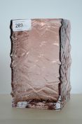 A believed mid century Whitefriars moulded glass studio art vase of pale mauve colour, textured
