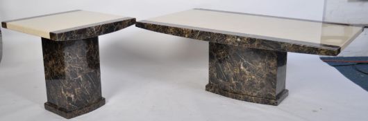 A contemporary marble coffee table and side table by Alfrank Designs Ltd. The marble tables, each