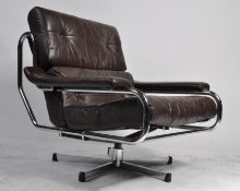 A stunning original 20th century / 1970's Pieff ' Alpha '  swivel armchair by Tim Bates. The large