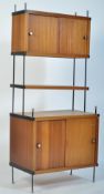 A 1970's Robex teak wood modular wall system cabinet having a series of teak shelves and cabinets of