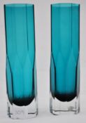 A pair of mid century Swedish- Scandi art glass vases of Octagonal tall form in blue glass with