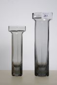 A graduating pair of vintage 20th century retro studio art smokey glass Brutus flower vases by