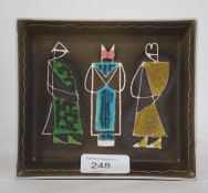 A 1950's Glyn Colledge for Bourne Denby square retro cocktail dish with cloisonne type decoration of