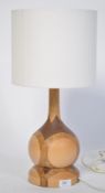 A vintage wooden table lamp with shade.  Puzzle / marquetry made, formed from specimen woods to