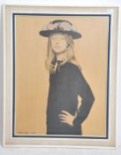 A mid century 1965 framed and glazed print  entitled ' Her Mothers Hat being Signed to corner by the