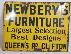 A large early 20th century enamel advertising sign for Newbery's Furniture - Largest Selection