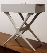 An unusual 1970's painted Danish influence workbox / cutlery box on stand. Raised on a x-frame