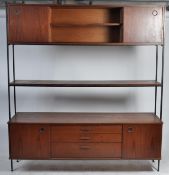 A retro 20th century teak wood and metal modular wall system - sideboard cabinet by Avalon. The